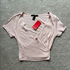 Forever 21 Pink Crop Wrap Short Sleeve Top